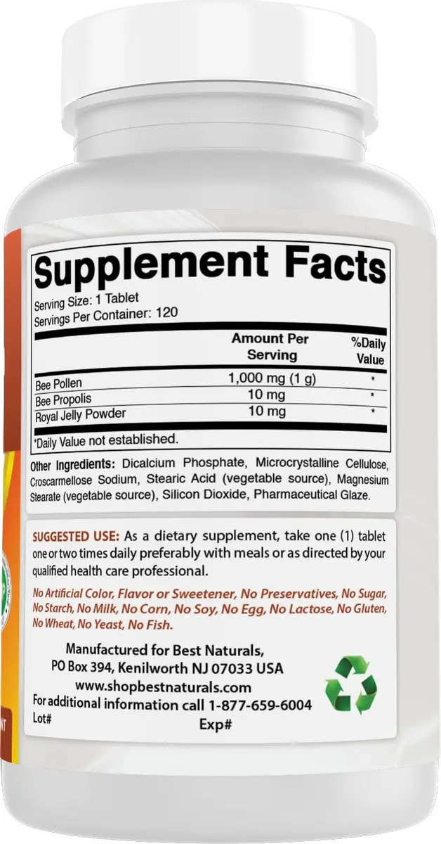Best Naturals Bee Pollen Complex 1000 mg | Unflavored Dietary Supplement for Adults - view 6