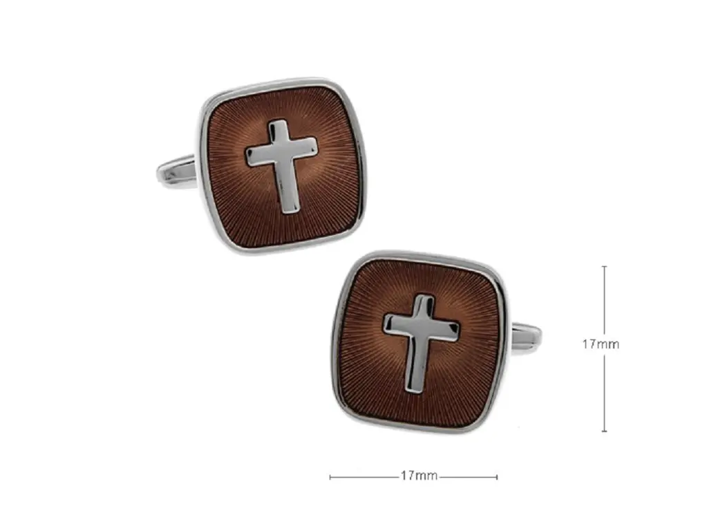 MRCUFF Cross Square Brown Christian Pair Cufflinks in a Presentation Gift Box & Polishing Cloth | Religious Design, Classic Style - view 2