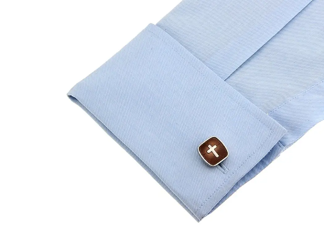 MRCUFF Cross Square Brown Christian Pair Cufflinks in a Presentation Gift Box & Polishing Cloth | Religious Design, Classic Style - view 3