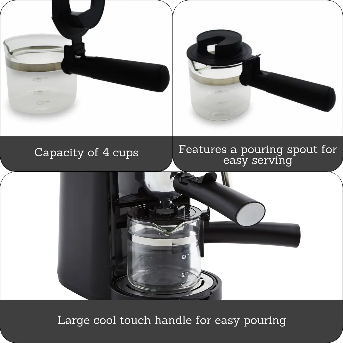 Imusa 4 Cup Glass Replacement Carafe with Black Handle for Coffeemaker | Elegant & Compatible - view 2