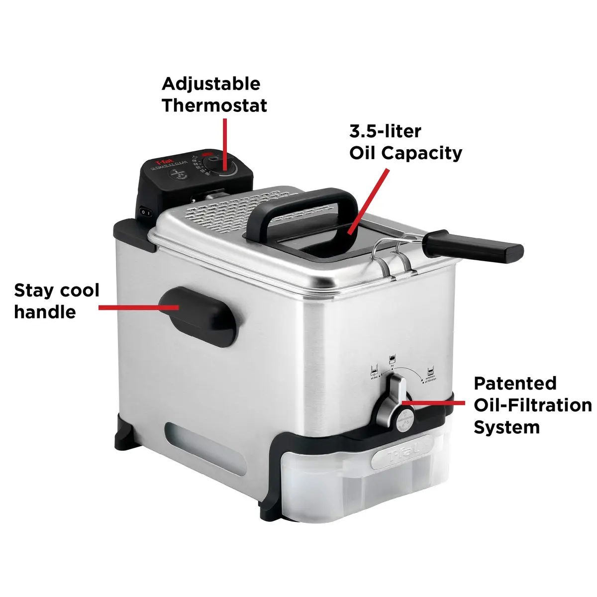 T-Fal Deep Fryer with Basket 3.5L | Oil Filtration & Temp Control for Crispy Results - view 6