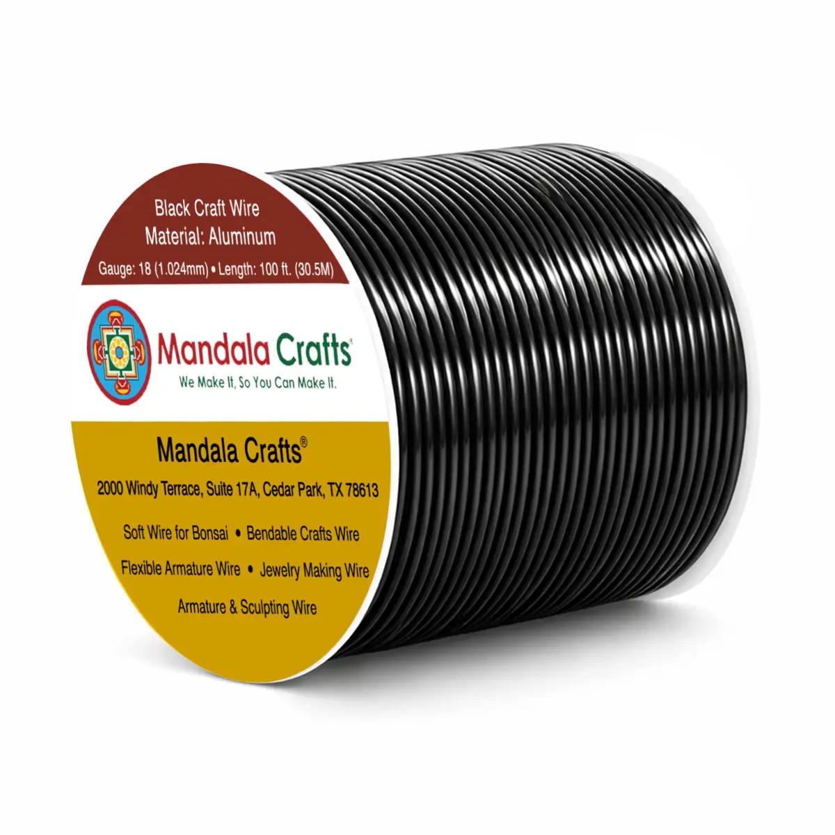 Mandala Crafts 18 Gauge Black Anodized Aluminum Craft Wire | Durable, Shapeable & Versatile for Jewelry & Art Projects - main product image