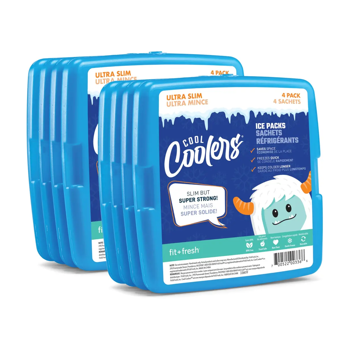 Fit & Fresh Cool Coolers Kids Ice Packs 8 Pack Blue | Slim, Reusable & Long-Lasting Ice Packs for Lunch & Camping - main product image