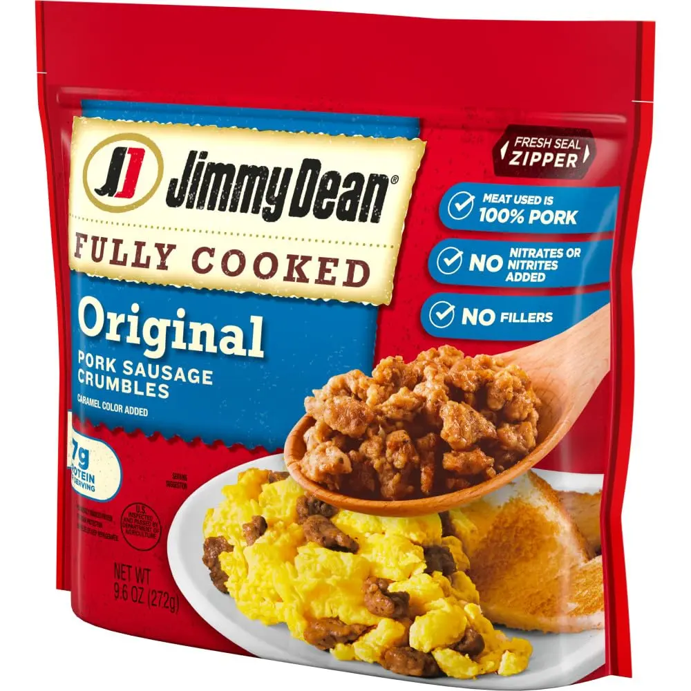 Jimmy Dean Fully Cooked Original Sausage Crumbles 9.6 oz | Premium Pork, Ready in Minutes - view 3