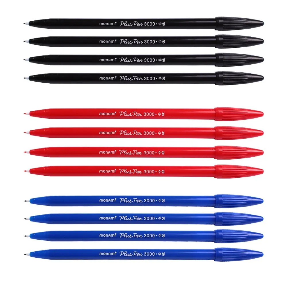 MONAMI Marking Pen Felt Tip Water Based Ink Complete Red,Blue,Black | 12 Pens, 0.3mm Fine Point, Korea - main product image