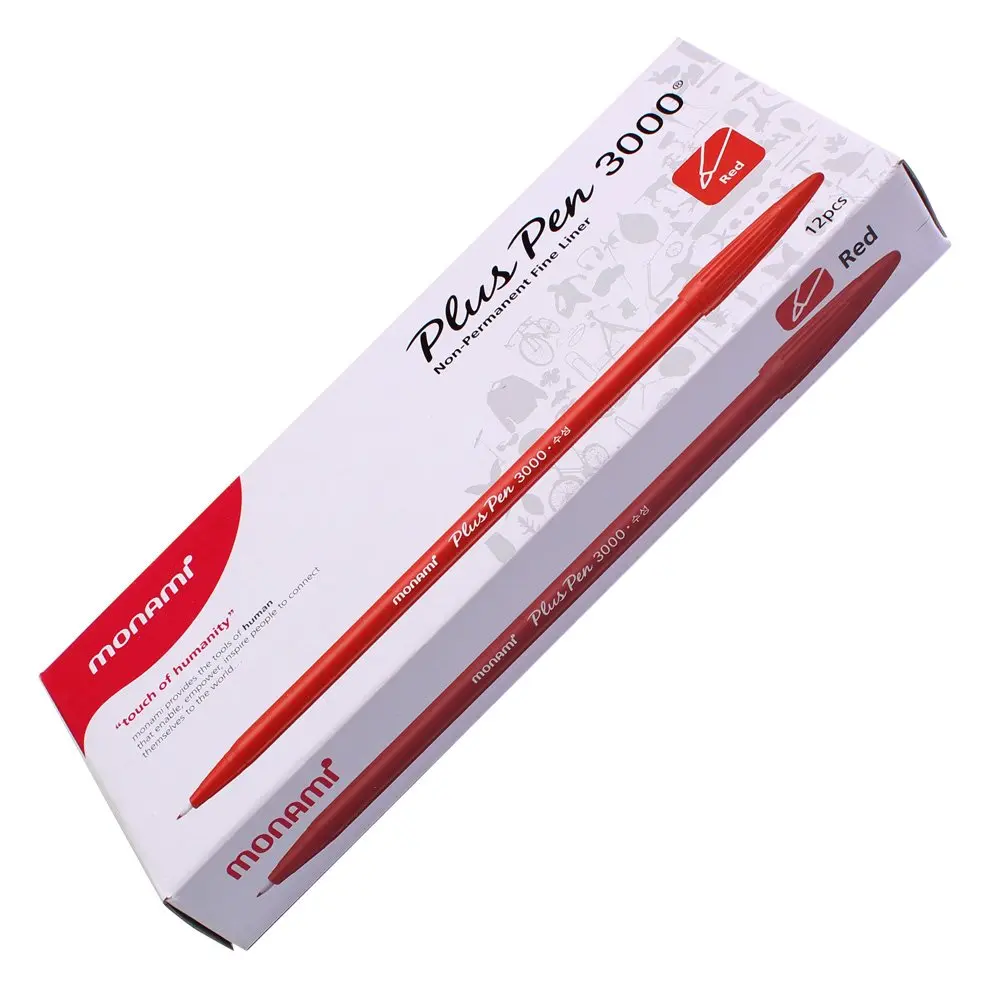 MONAMI Marking Pen Felt Tip Water Based Ink Complete Red,Blue,Black | 12 Pens, 0.3mm Fine Point, Korea - view 7