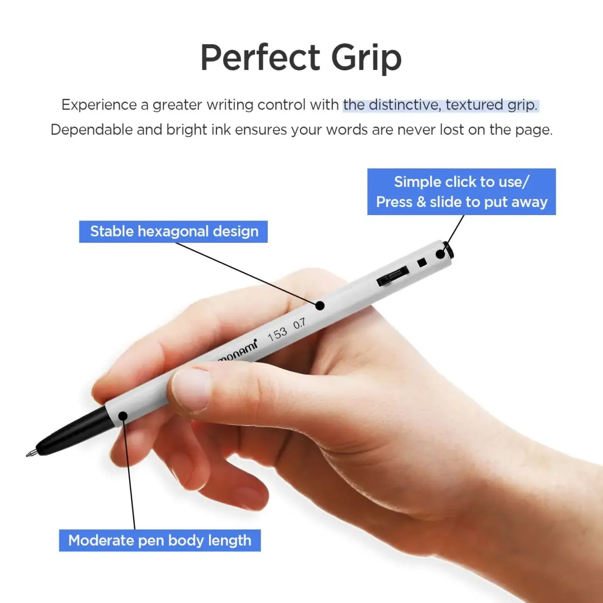 MONAMI BP 153 Retractable Ballpoint Pen, Fine Point (0.7mm), Blue, 12-Count | Smooth Ink Flow - view 6