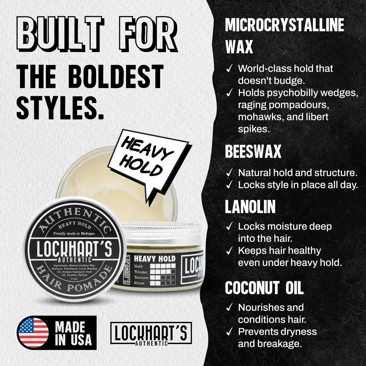 Lockhart's Heavy Hold Oil Pomade for Men, 3.4 oz | Low Shine, Sweat Proof, Recombable - view 2