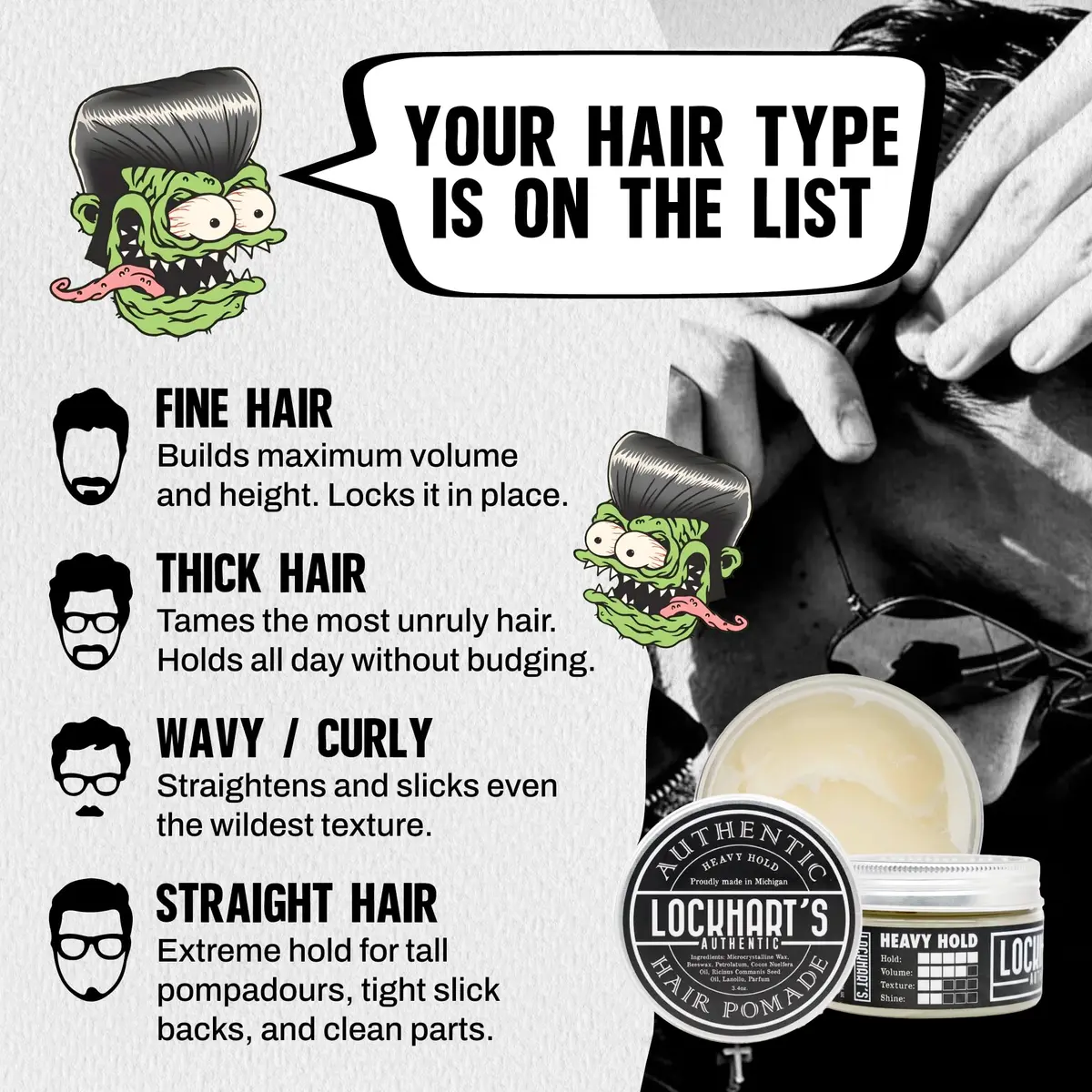 Lockhart's Heavy Hold Oil Pomade for Men, 3.4 oz | Low Shine, Sweat Proof, Recombable - view 3