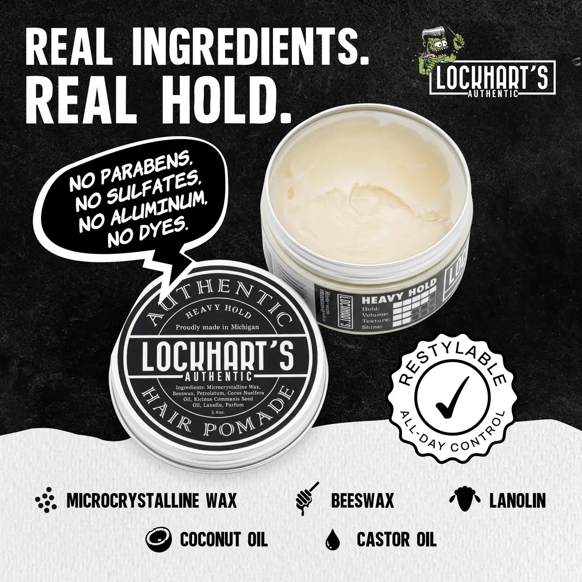 Lockhart's Heavy Hold Oil Pomade for Men, 3.4 oz | Low Shine, Sweat Proof, Recombable - view 4