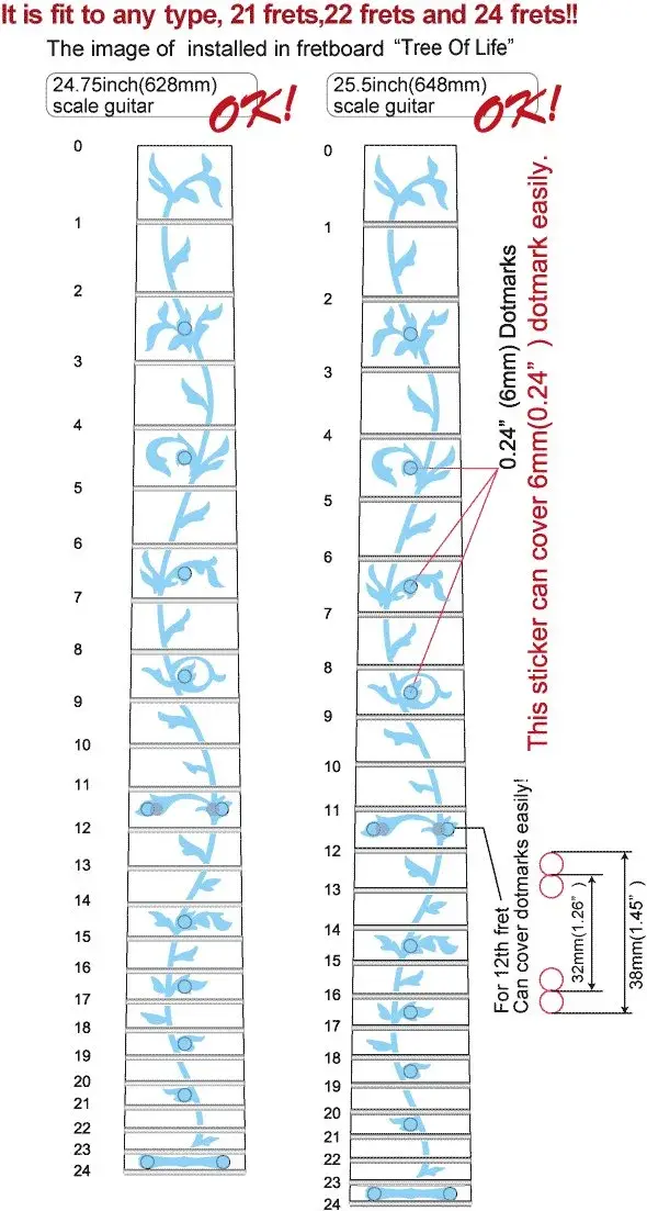 Inlaystickers Tree Of Life Fret Markers White Pearl | Guitar Fretboard Inlay Stickers - view 4