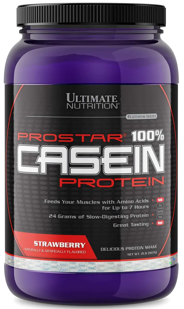 Ultimate Nutrition Prostar 100% Casein Protein Powder, Strawberry, 2lb | Slow-Release Nighttime Protein - view 2