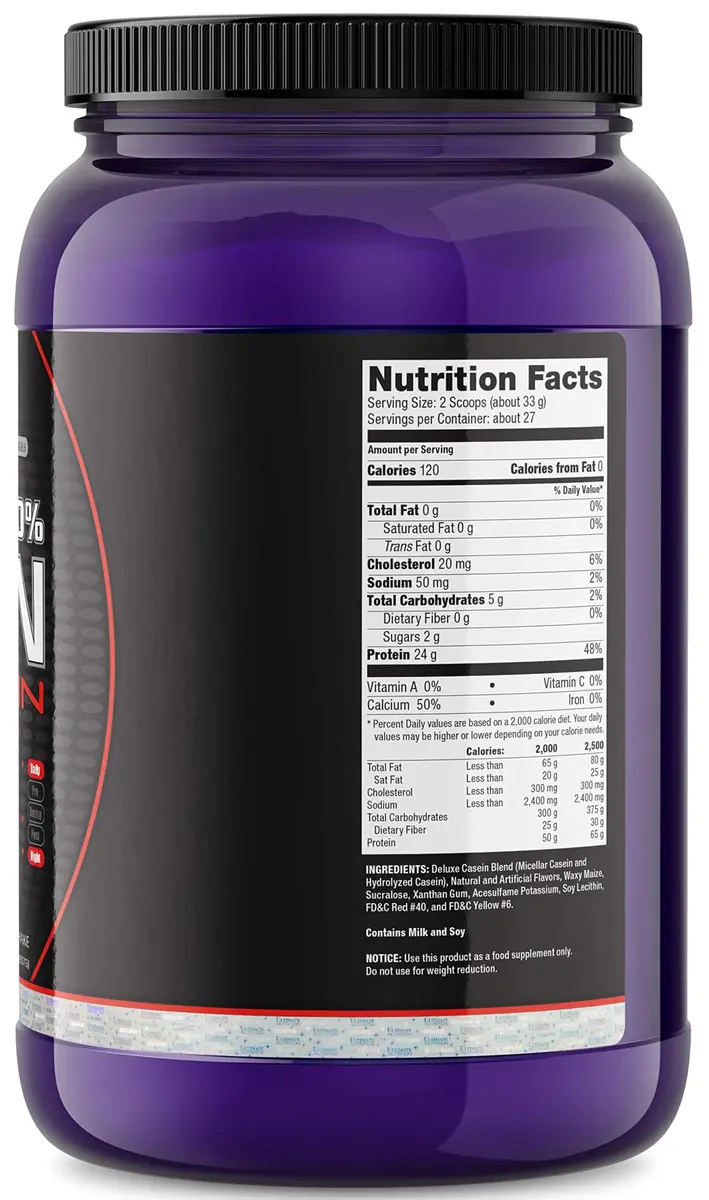 Ultimate Nutrition Prostar 100% Casein Protein Powder, Strawberry, 2lb | Slow-Release Nighttime Protein - view 3
