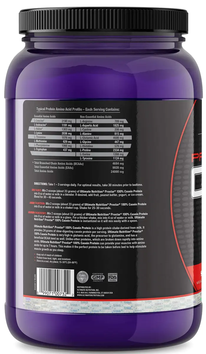 Ultimate Nutrition Prostar 100% Casein Protein Powder, Strawberry, 2lb | Slow-Release Nighttime Protein - view 4