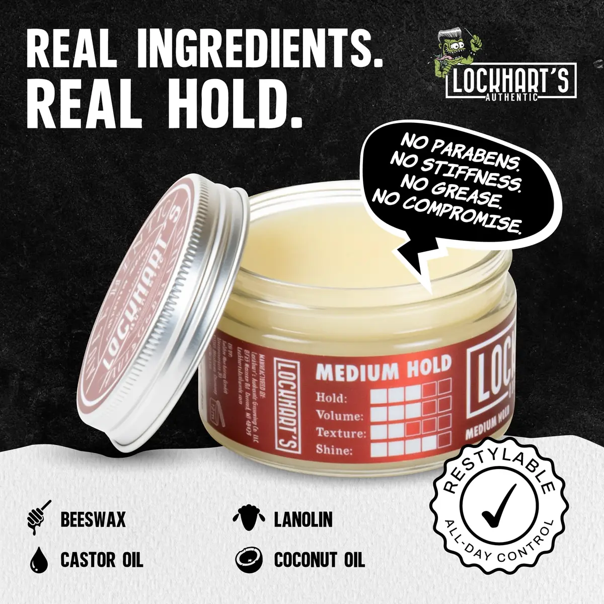 Lockhart's Goon Grease Oil Pomade for Men, Medium Hold Shine, 3.4 oz | Versatile styling, natural finish, infused with sandalwood & vetiver - view 4