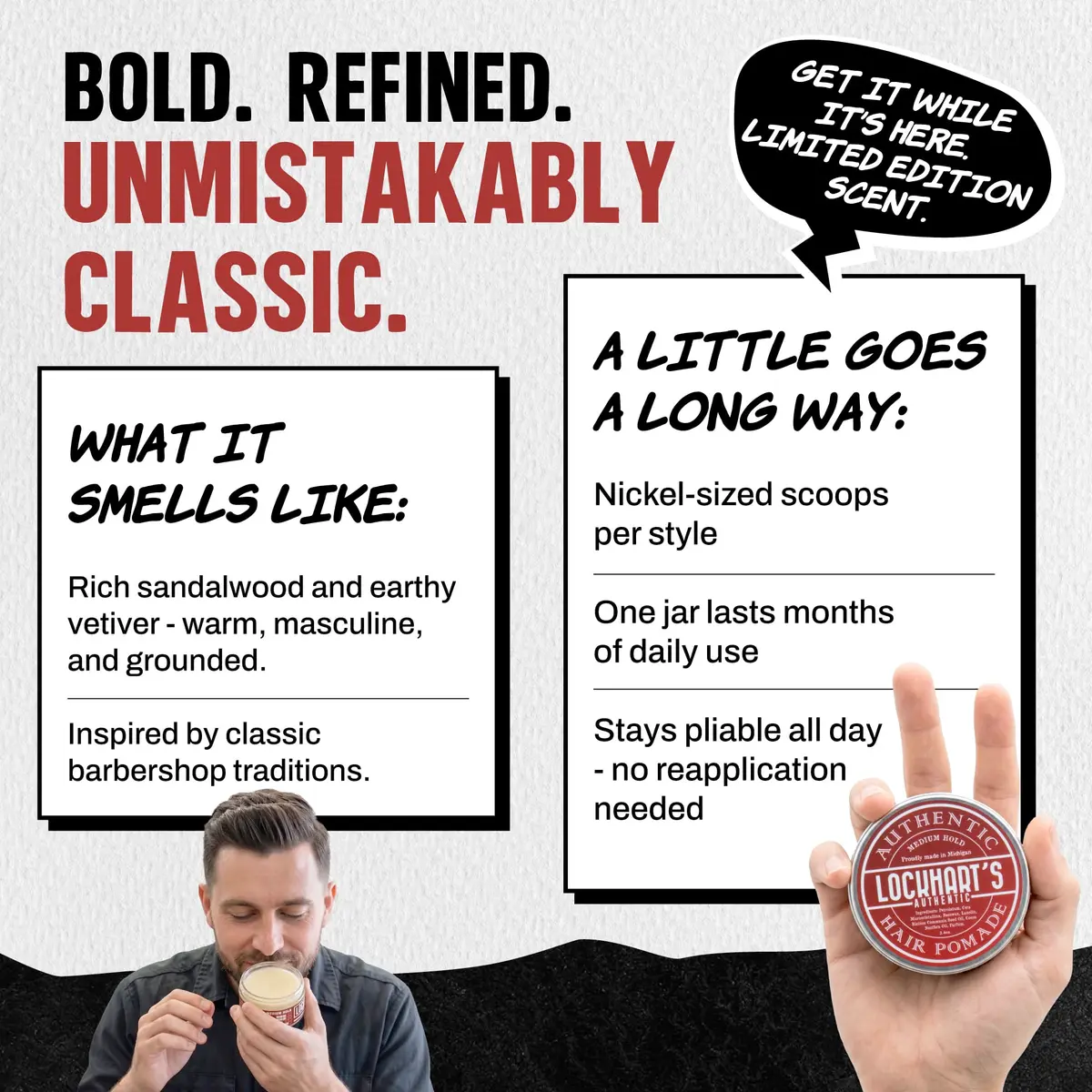 Lockhart's Goon Grease Oil Pomade for Men, Medium Hold Shine, 3.4 oz | Versatile styling, natural finish, infused with sandalwood & vetiver - view 7