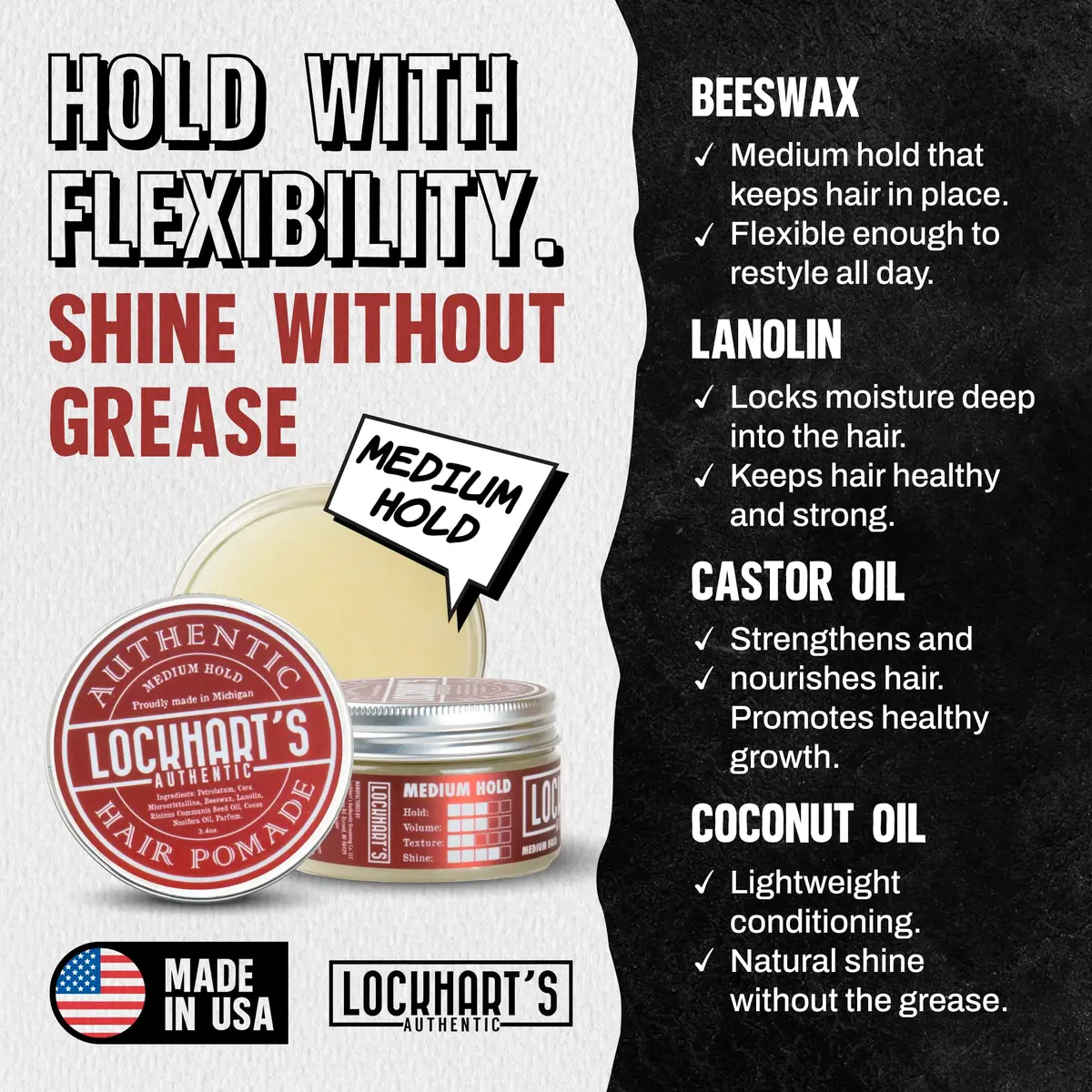 Lockhart's Goon Grease Oil Pomade for Men, Medium Hold Shine, 3.4 oz | Versatile styling, natural finish, infused with sandalwood & vetiver - view 2