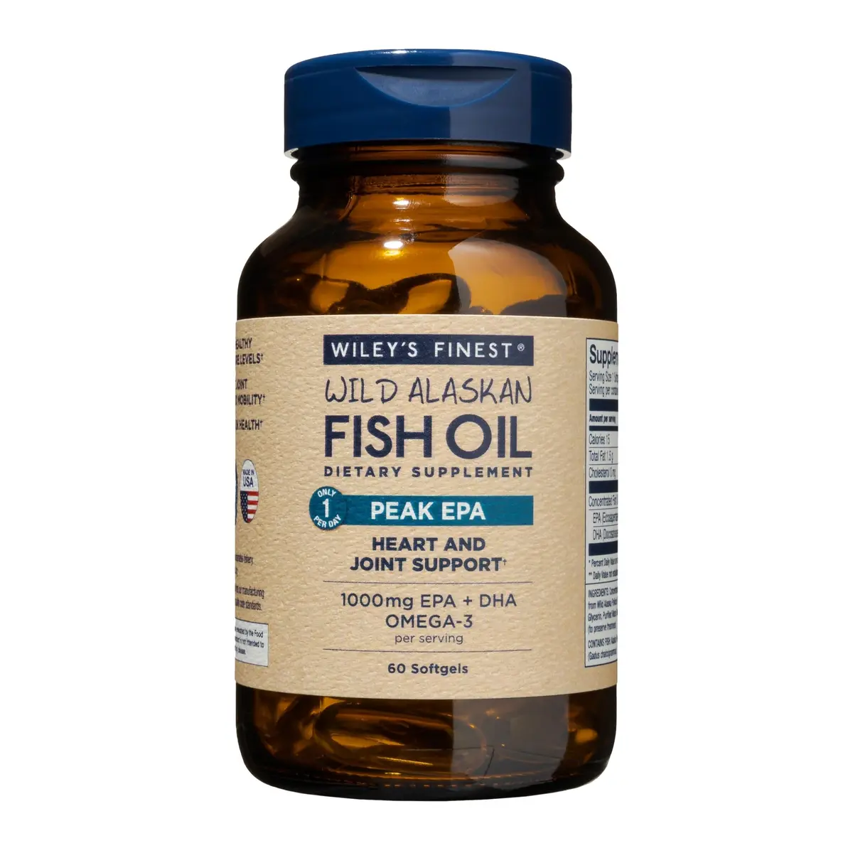 Wiley's Finest Wild Alaskan Fish Oil Peak EPA, 60 Count | High Potency Omega-3 Support - main product image