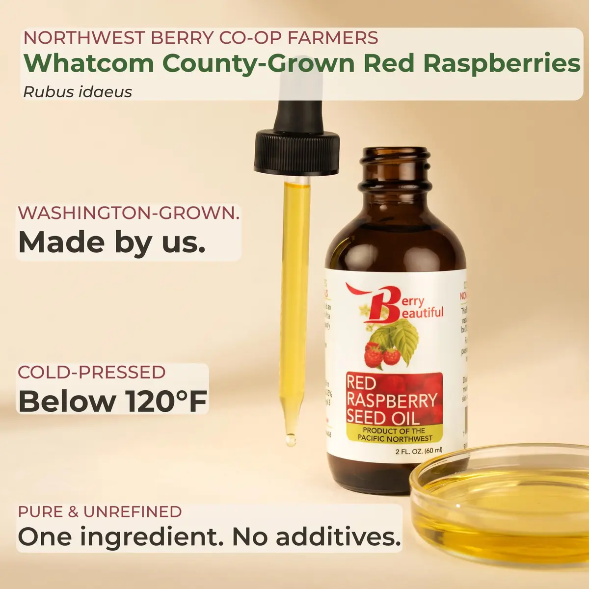 Berry Beautiful Red Raspberry Seed Oil, Cold Pressed, Unrefined, 2 fl oz | Nourishing Face & Body Oil for Sensitive Skin - view 3