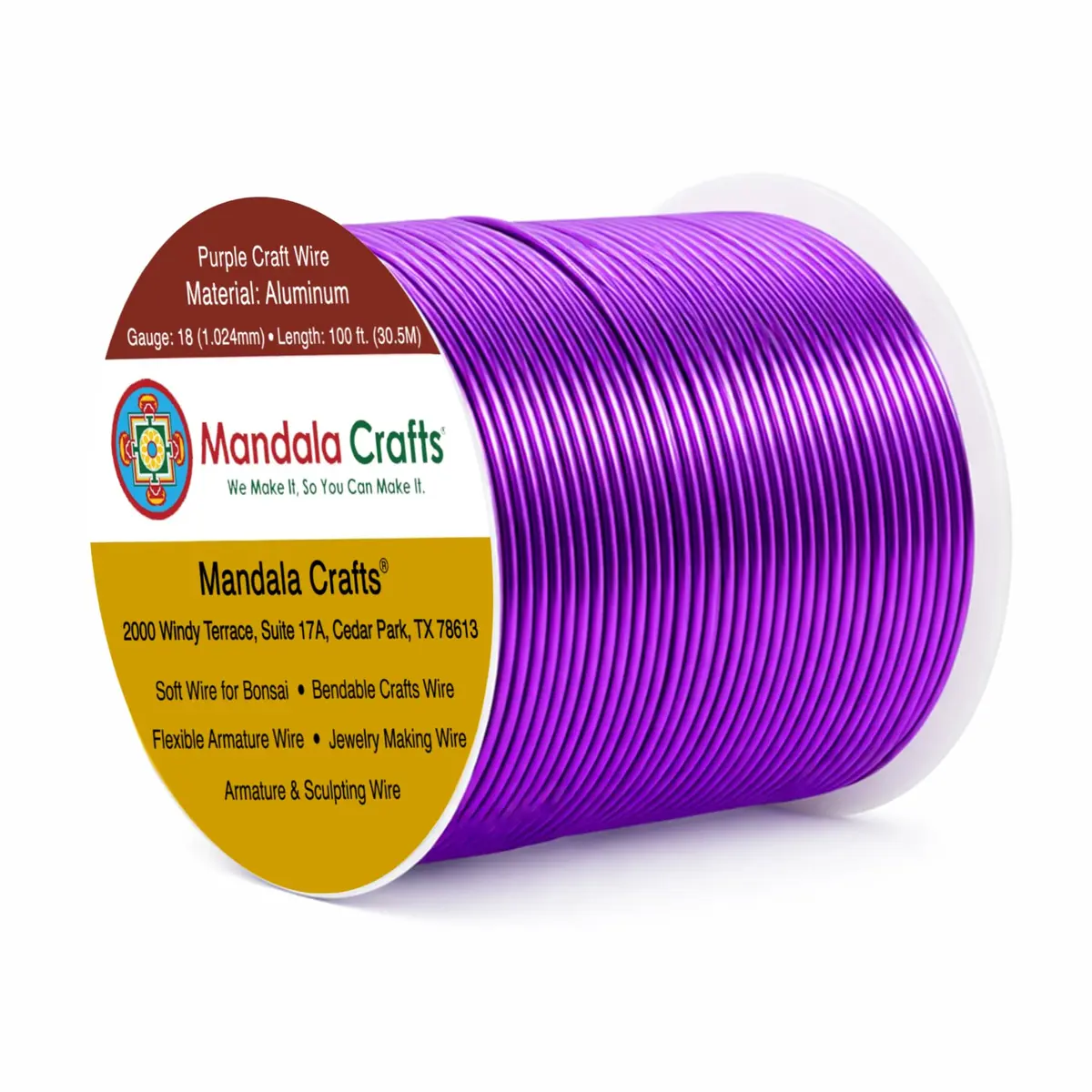 Mandala Crafts 18 Gauge Purple Anodized Aluminum Craft Wire, 100 FT | Durable, Shapeable & Tarnish-Resistant - main product image