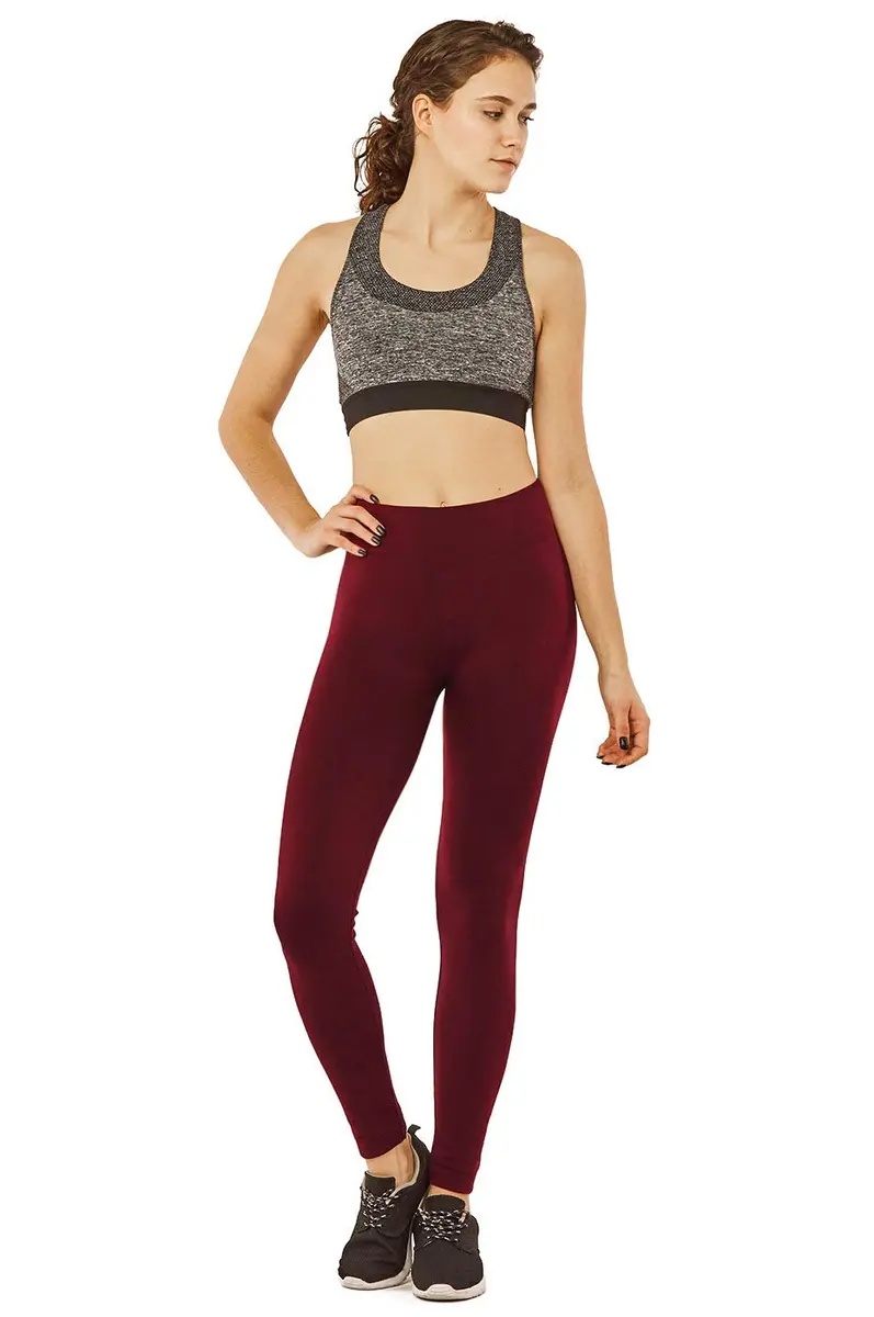 MOPAS Women's Fleece Lined Solid Color Full Length Leggings-Burgundy | Cozy Warmth & Flattering Fit - main product image