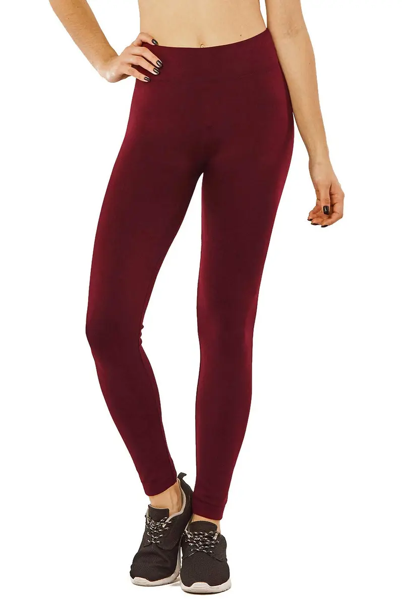 MOPAS Women's Fleece Lined Solid Color Full Length Leggings-Burgundy | Cozy Warmth & Flattering Fit - view 3