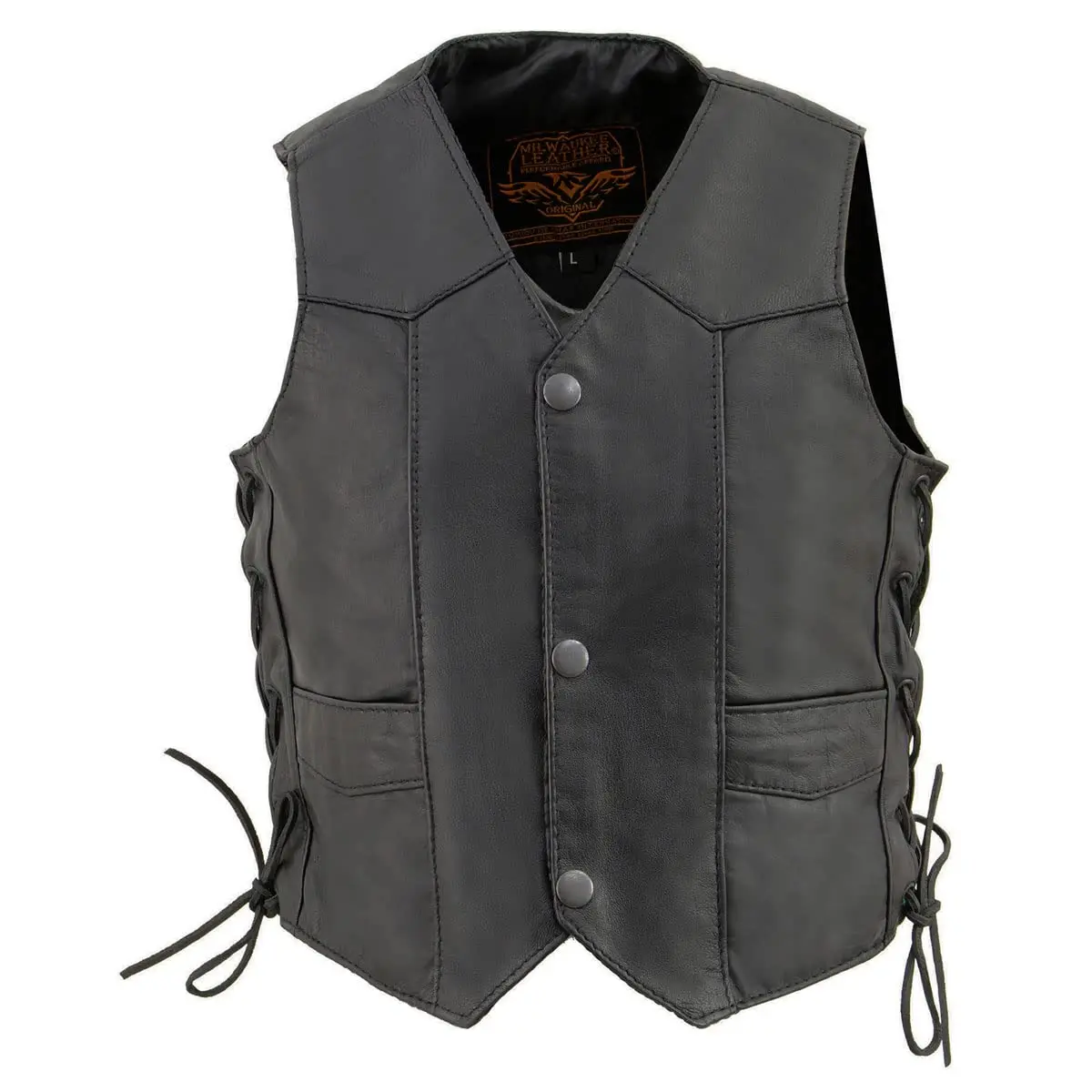 Milwaukee Leather Kids Leather Vest Large | Classic Western Style, Side Lace & Snap Closure - view 6