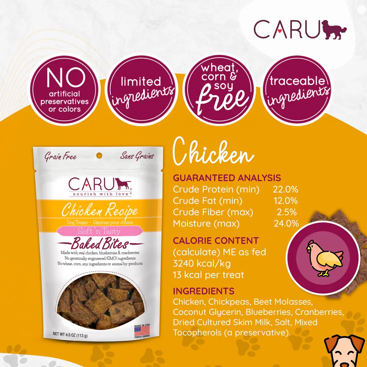 Caru Soft 'n Tasty Baked Bites - Chicken Dog Treats 4 oz | Wholesome Training Snacks - view 3