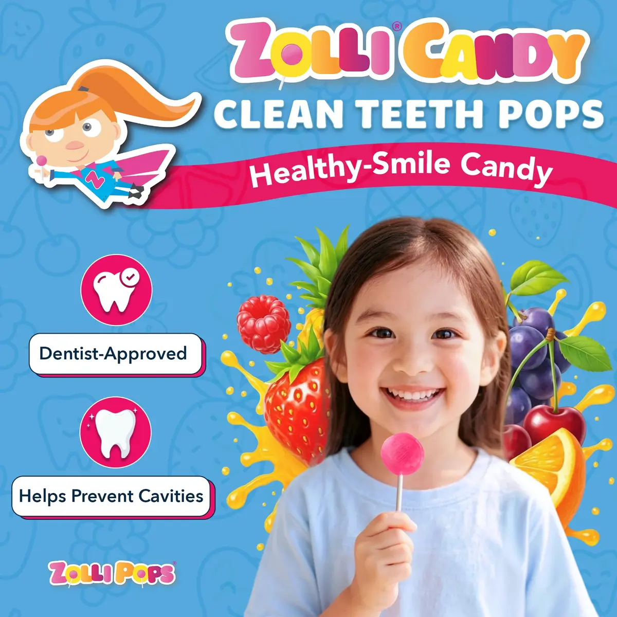 Zollipops Natural Fruit Variety Sugar-Free Lollipops 156g (5.5oz) | Dentist-Approved Clean Teeth Candy - view 2