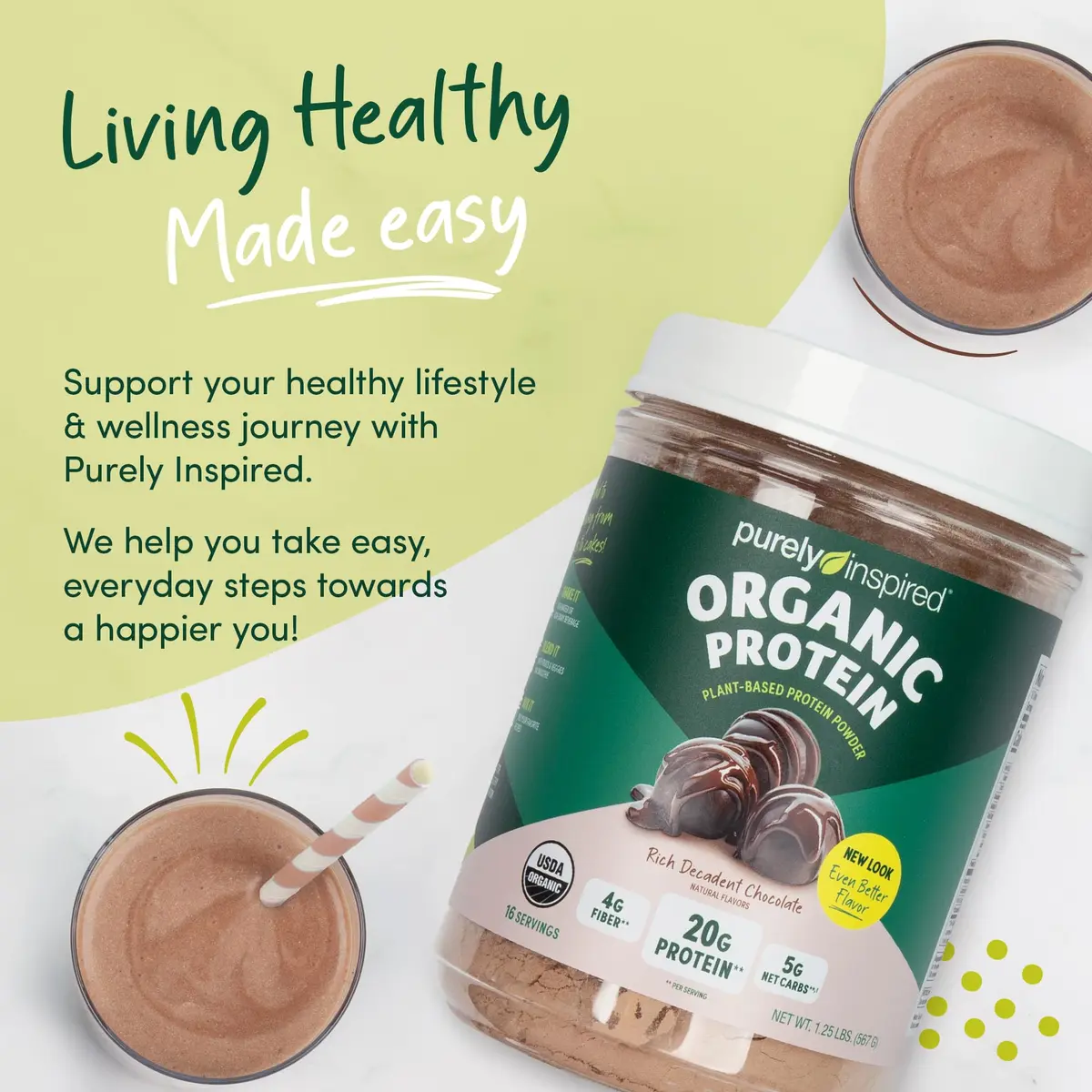 Purely Inspired Plant-Based Protein Powder, Rich Decadent Chocolate | 20g Vegan Protein, Gluten-Free, Non-GMO, USDA Organic, 16 Servings - view 6