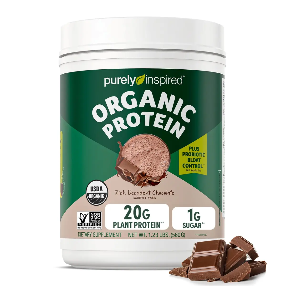 Purely Inspired Plant-Based Protein Powder, Rich Decadent Chocolate | 20g Vegan Protein, Gluten-Free, Non-GMO, USDA Organic, 16 Servings - main product image