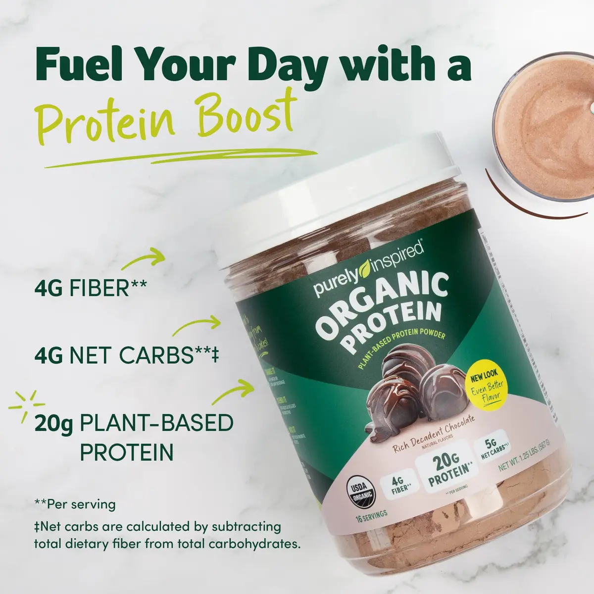 Purely Inspired Plant-Based Protein Powder, Rich Decadent Chocolate | 20g Vegan Protein, Gluten-Free, Non-GMO, USDA Organic, 16 Servings - view 2