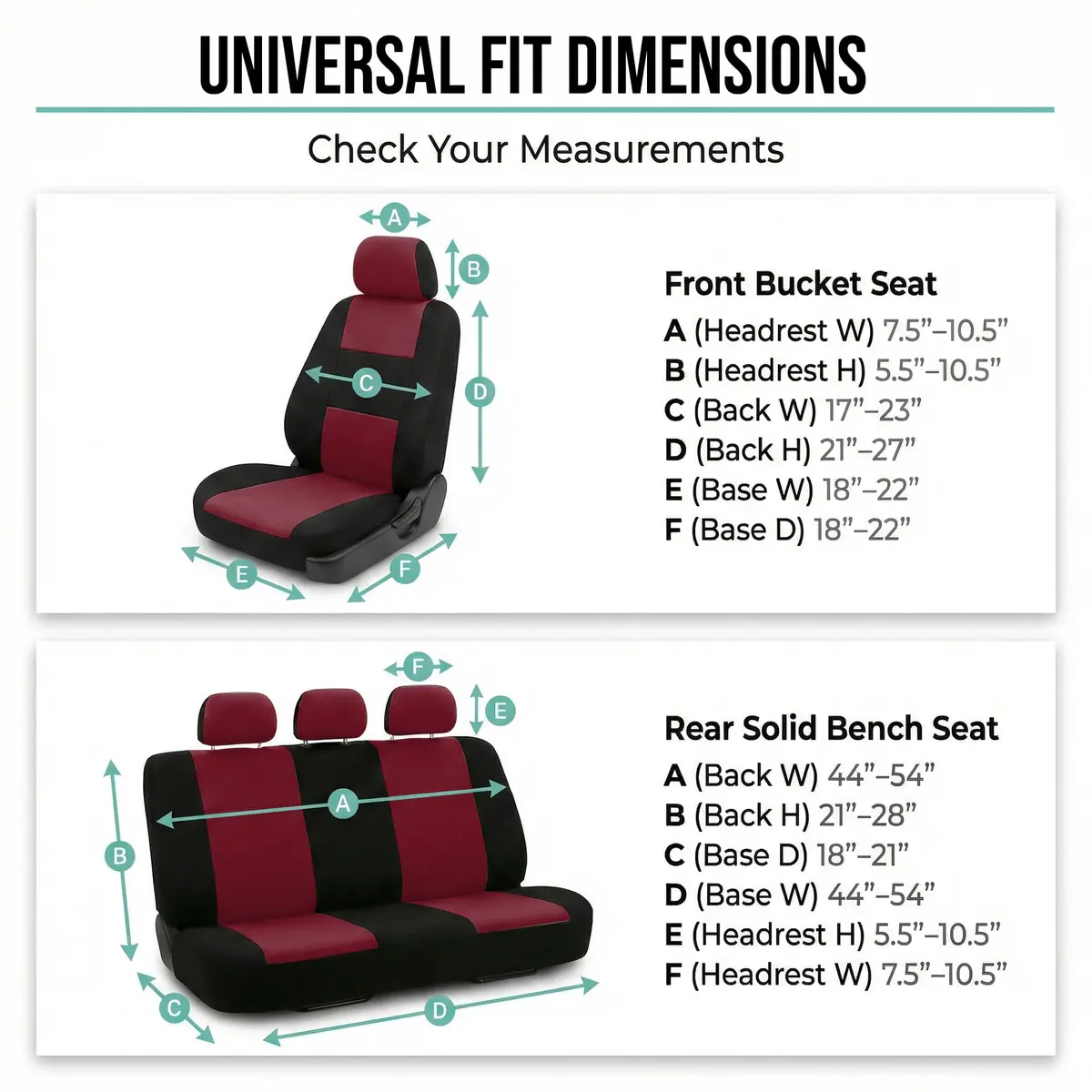 FH Group Cloth Car Seat Covers Set, Universal Fit Burgundy | Waterproof & Washable - view 8