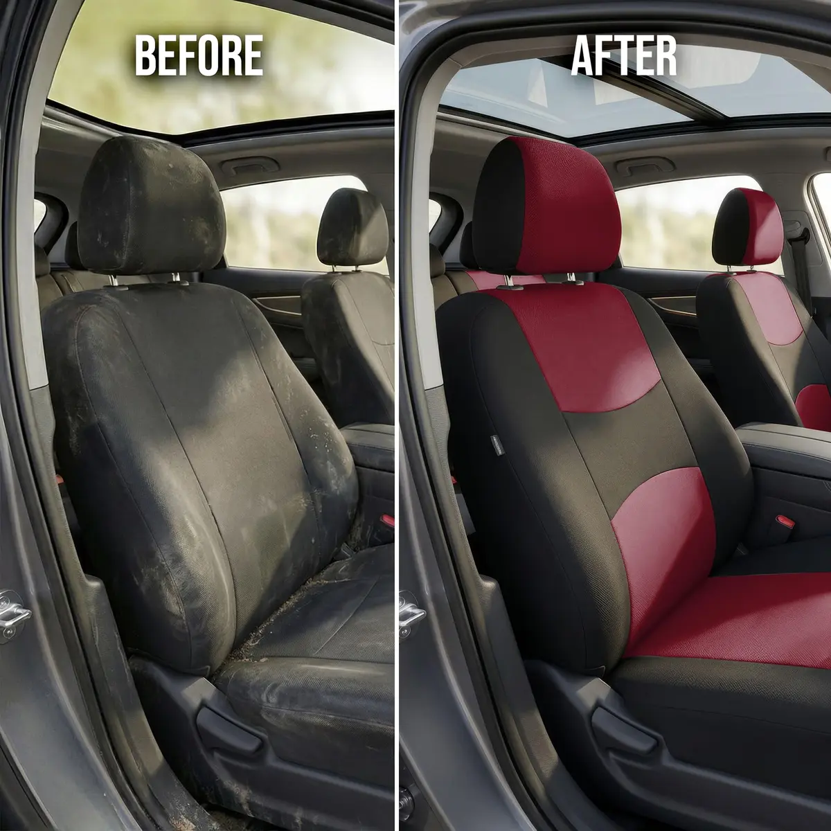 FH Group Cloth Car Seat Covers Set, Universal Fit Burgundy | Waterproof & Washable - view 9