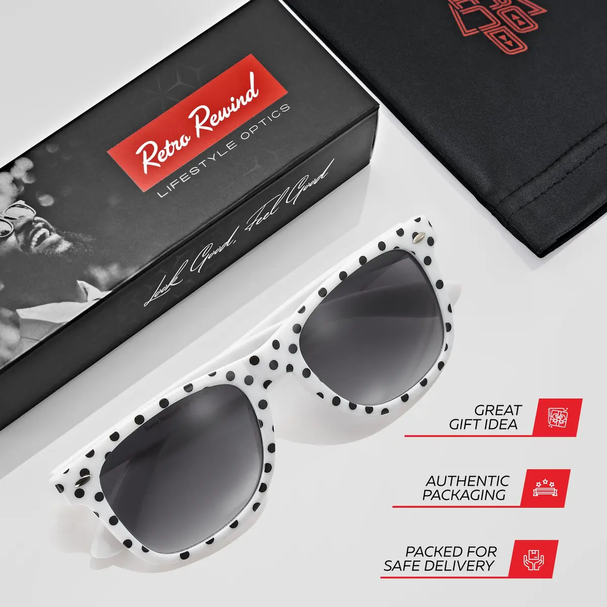 Retro Rewind Trendy Polka Dot Sunglasses for Women UV400 Protection | Vintage Style with Gradient Smoke Lenses - view 5