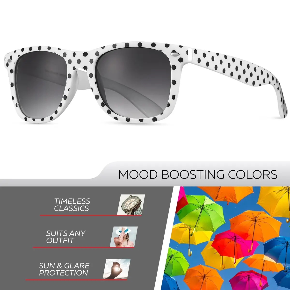 Retro Rewind Trendy Polka Dot Sunglasses for Women UV400 Protection | Vintage Style with Gradient Smoke Lenses - view 3