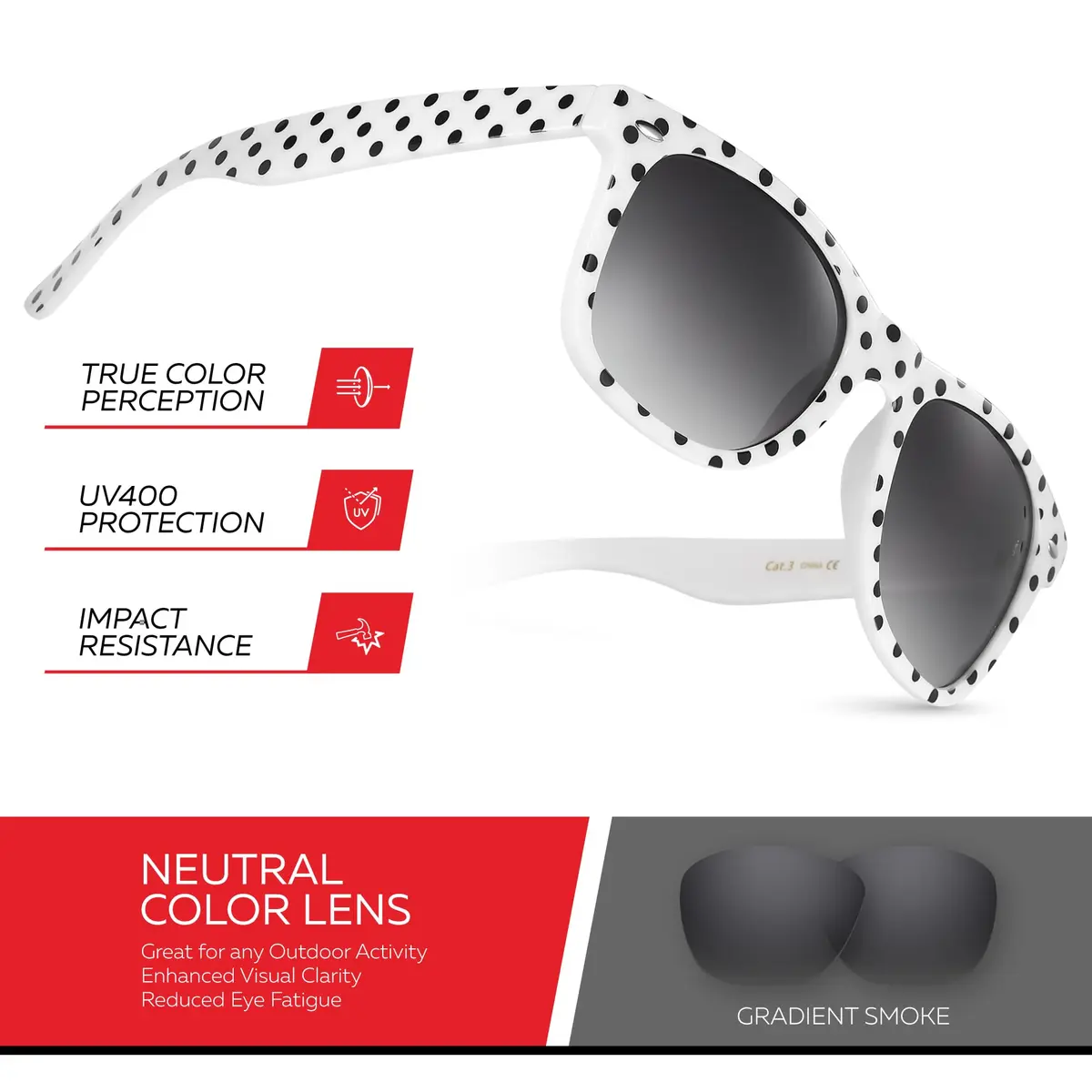Retro Rewind Trendy Polka Dot Sunglasses for Women UV400 Protection | Vintage Style with Gradient Smoke Lenses - view 4