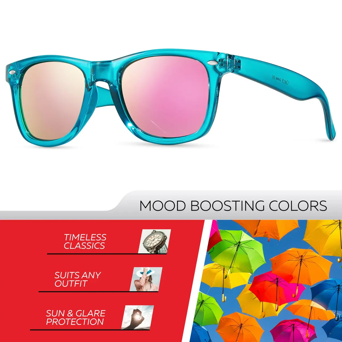 Retro Rewind Colorful Trendy 80s Mirrored Sunglasses for Women Men UV400 | Classic Retro Square Frame, UV Protection, Unisex Fit - view 2