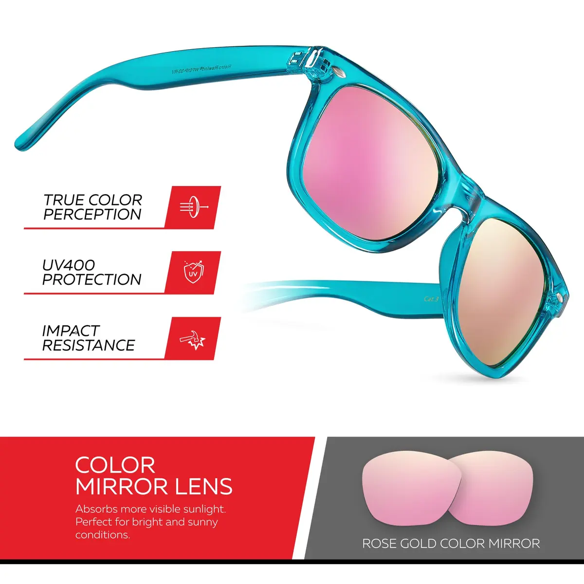 Retro Rewind Colorful Trendy 80s Mirrored Sunglasses for Women Men UV400 | Classic Retro Square Frame, UV Protection, Unisex Fit - view 3