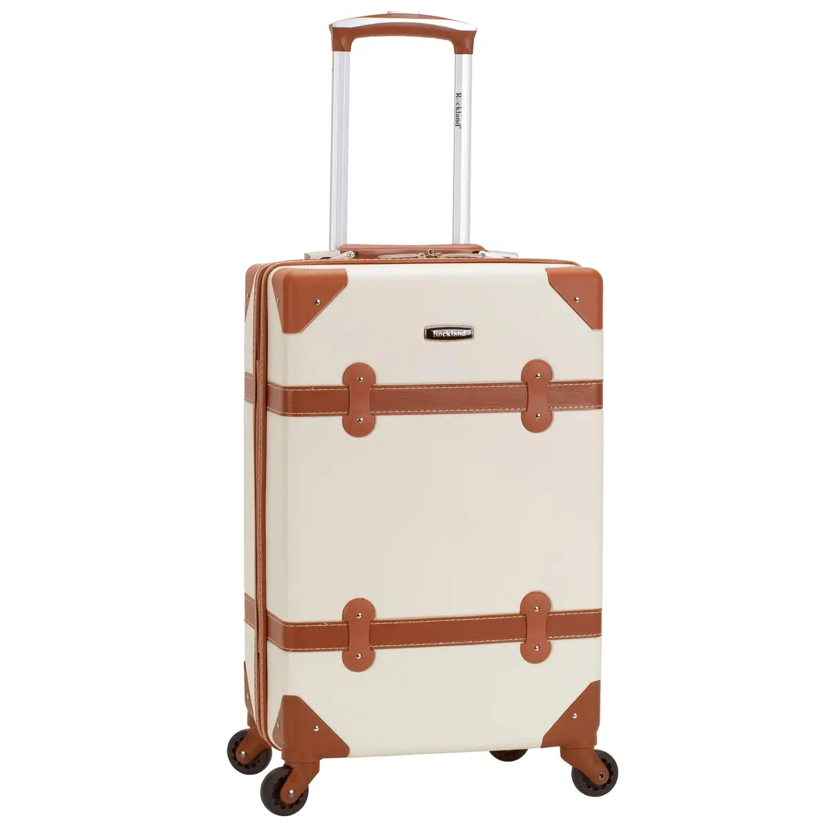 Rockland Stage Coach 20" Carry-on White | Vintage Style with Spinner Wheels - main product image