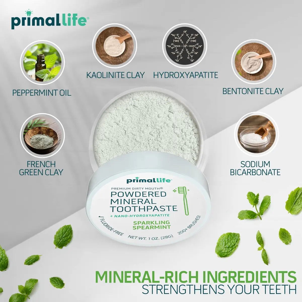 Primal Life Organics - Dirty Mouth Toothpowder Spearmint 1 oz | Organic, Vegan, Paleo Oral Care - view 3