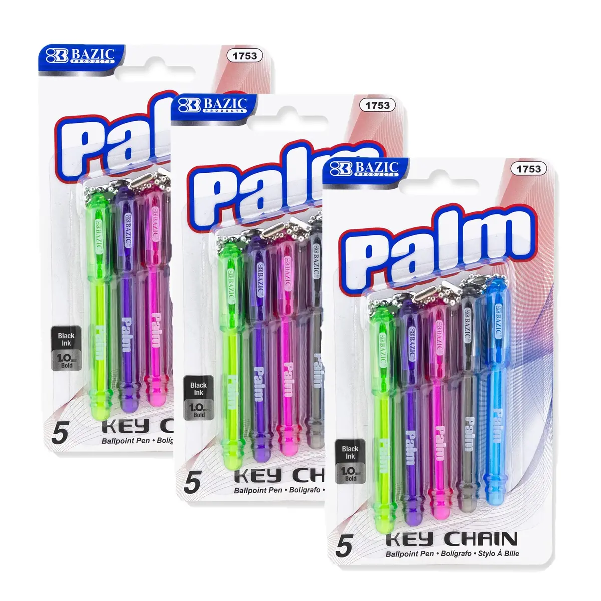 BAZIC PRODUCTS Palm Ballpoint Pens, Key Chain, Black Ink, 5 Ct, 3-Pack | Compact, Refillable, Smooth Ink - main product image