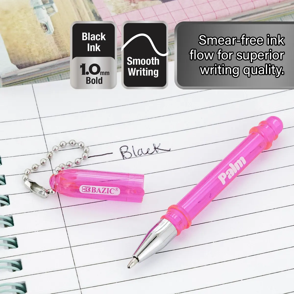 BAZIC PRODUCTS Palm Ballpoint Pens, Key Chain, Black Ink, 5 Ct, 3-Pack | Compact, Refillable, Smooth Ink - view 2