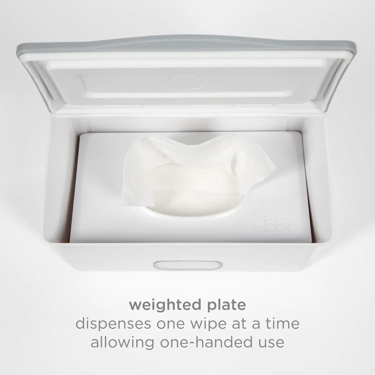 Ubbi Baby Wipes Dispenser with Weighted Plate, Gray | Easy One-Handed Wipe Access - view 4