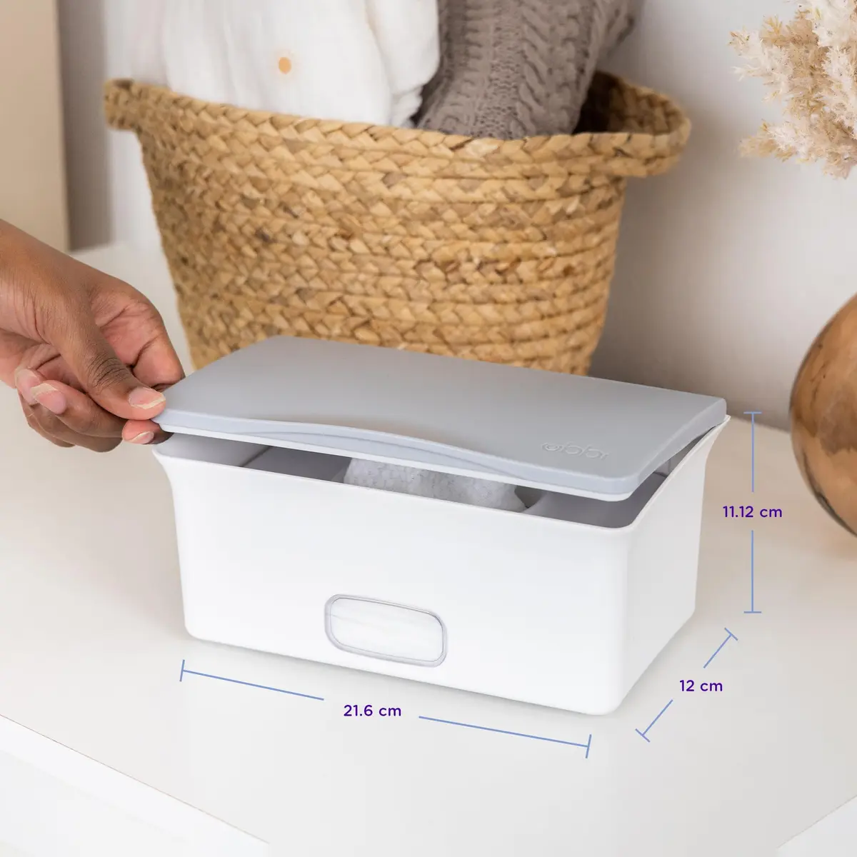 Ubbi Baby Wipes Dispenser with Weighted Plate, Gray | Easy One-Handed Wipe Access - view 3