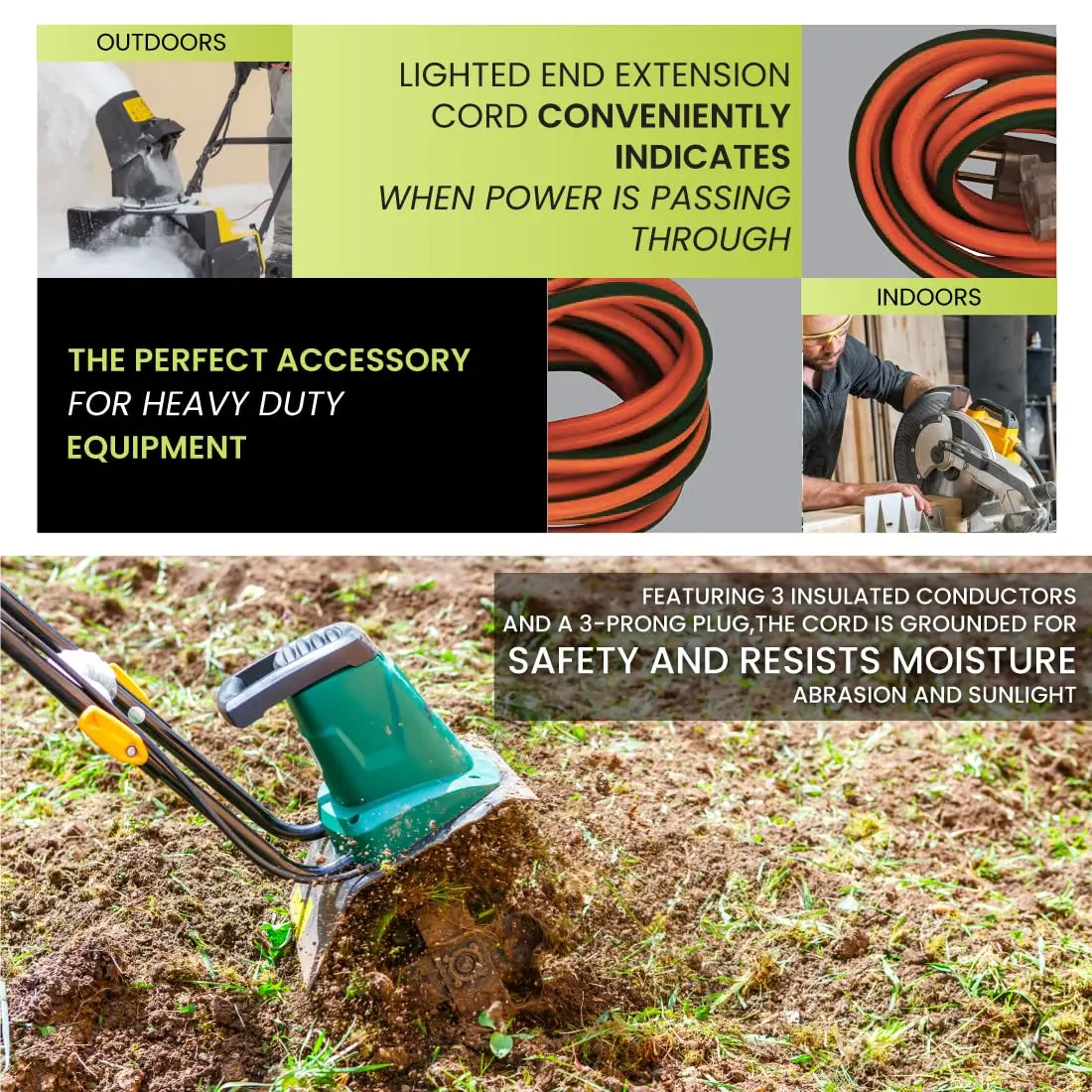 GoGreen Power GG-14025 7.62 m (25 ft) Contractor Grade SJTW Outdoor Extension Cord with Lighted End | Heavy Duty 15 Amp, 125 Volt - view 7