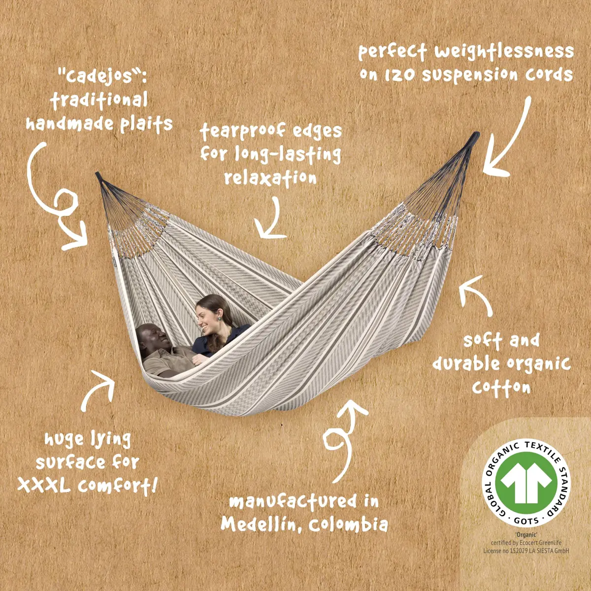 LA SIESTA Flora Blossom Organic Cotton Hammock King | Extra-Large, Soft & Durable - view 7