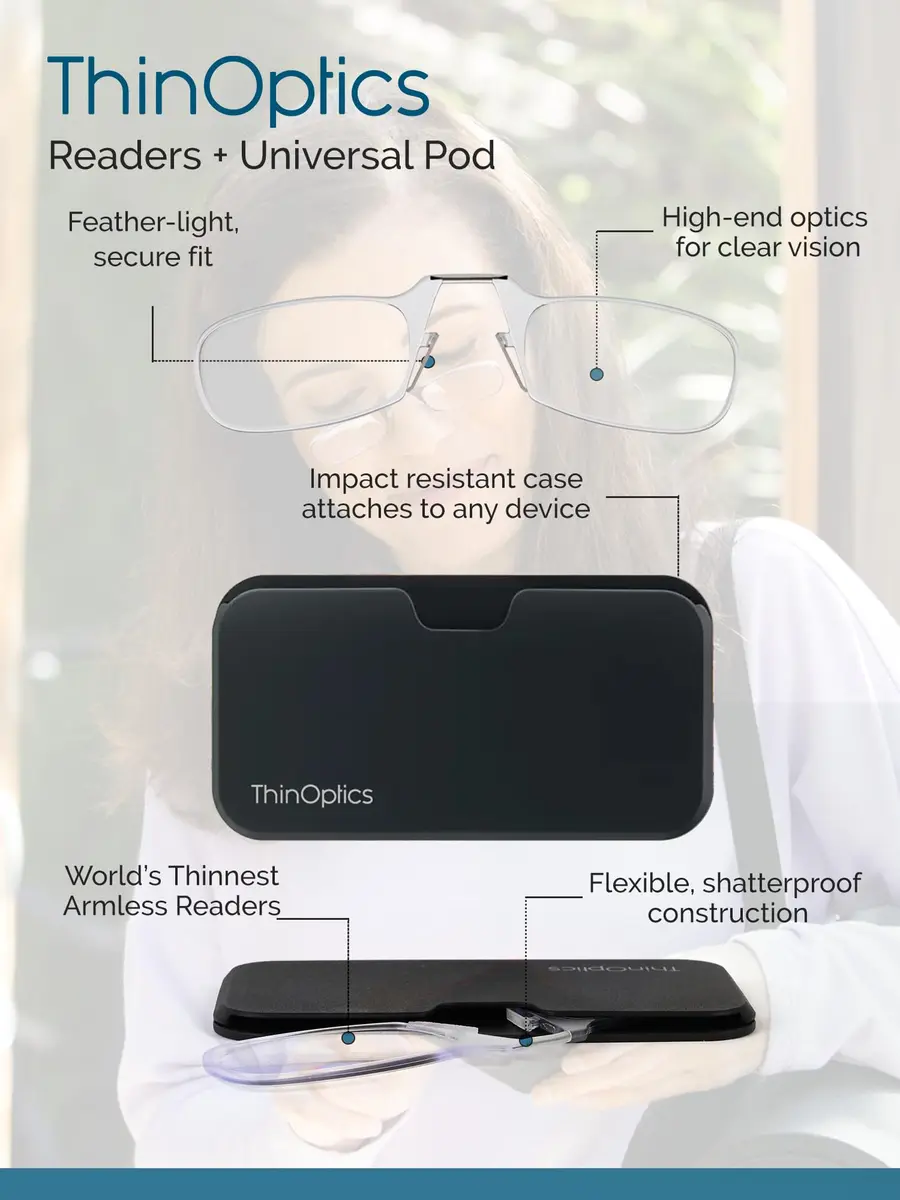 ThinOptics Pod Reading Glasses - Slim Armless Pocket Readers 2x | Ultra-Light, Portable & Durable - view 4