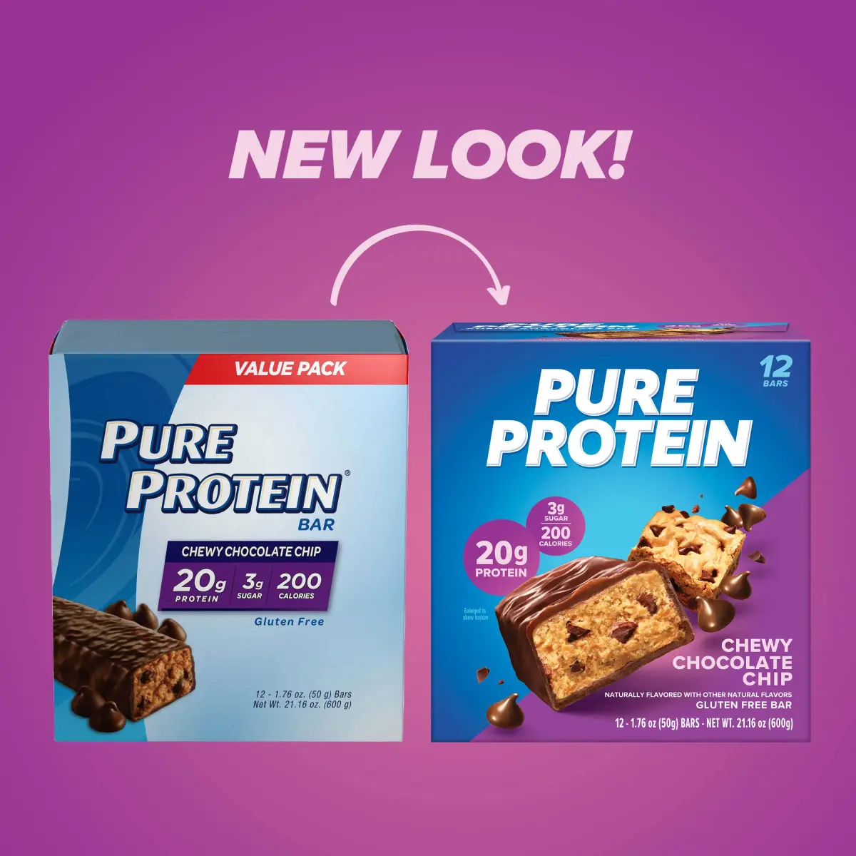 Pure Protein Chewy Chocolate Chip Protein Bars 12 Ct | 20g Protein Snack for Fitness Goals - view 2