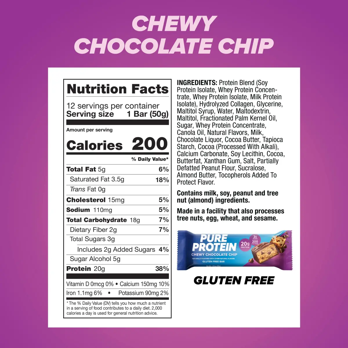 Pure Protein Chewy Chocolate Chip Protein Bars 12 Ct | 20g Protein Snack for Fitness Goals - view 3